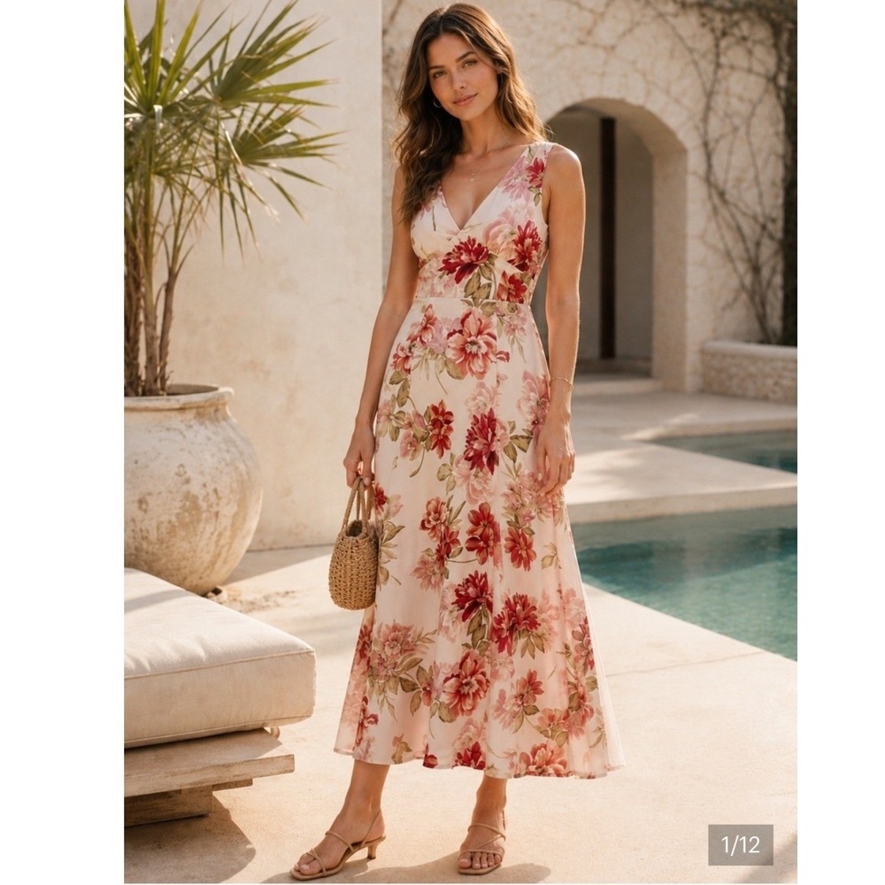 Anthropologie Paper Heart Floral Linen Blend Cottagecore Floral Babydoll Dress S